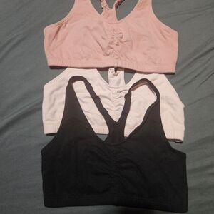 Women's Fruit Of The Loom Racerback Sports Bra Set - Pink, Cream, and Black
